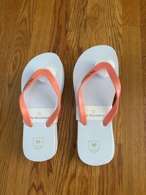 2 PAIRS of The Boca Raton White Flip Flops with Coral Straps